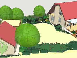 中式庭院景观规划草图大师模型，庭院景观sketchup模型