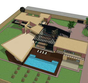 独栋泳池别墅草图大师模型，别墅SU模型下载