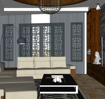 豪华欧式风格客厅SU模型，客厅skb文件下载
