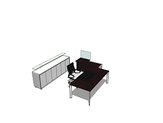 现代简约班台桌su模型，班台桌sketchup模型下载