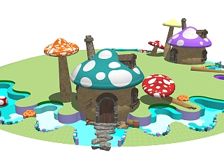现代儿童蘑菇屋草图大师模型，儿童蘑菇屋sketchup模型免费下载