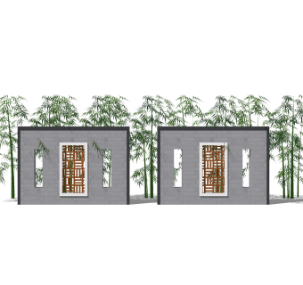 中式景观墙草图大师模型，景观墙sketchup模型下载