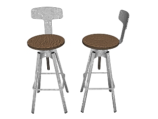 现代钢木吧椅su模型，吧椅草图大师模型下载