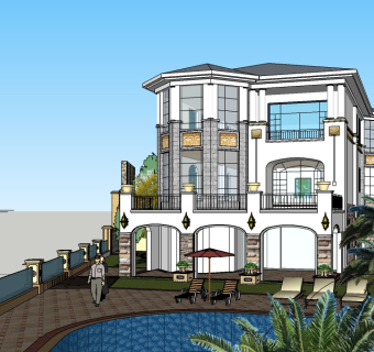 欧式独栋别墅草图大师模型，sketchup别墅su模型下载