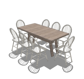 现代餐桌椅免费su模型，餐桌椅草图大师模型下载