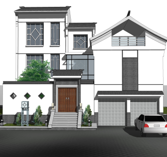 简洁中式独栋别墅sketchup模型集下载