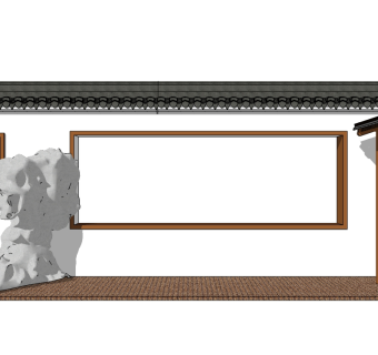 中式景观墙skp文件下载，景观墙SU模型