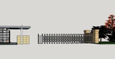 现代小区入口大门skp文件下载，入口大门草图大师模型