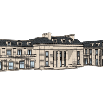 欧式售楼处建筑方案草图大师模型，售楼部建筑沙盘sketchup模型免费下载