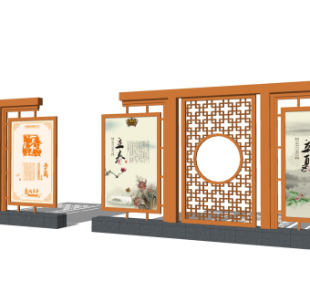 新中式文化景观墙草图大师模型，文化景观墙sketchup模型下载