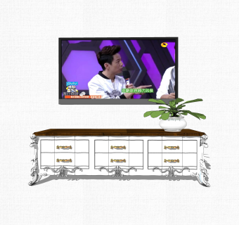 欧式电视柜草图大师模型，电视柜SKP模型下载