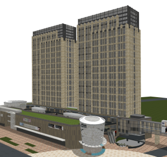 现代办公楼外观草图大师模型，办公楼外观sketchup模型免费下载
