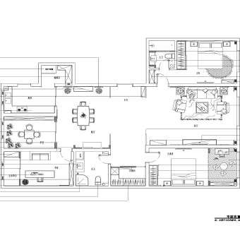 祥细客厅卧室家装户型图三居CAD，免费下载