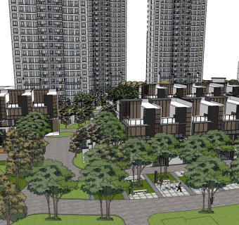 现代城中独栋别墅草图大师模型下载，独栋别墅sketchup模型