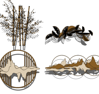 新中式墙饰挂件组合su模型下载、墙饰挂件组合草图大师模型下载