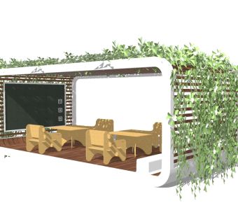 现代庭院花架草图大师模型，庭院花架sketchup模型下载