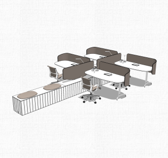 现代屏风办工桌sketchup模型，办工桌su模型，办工桌草图大师素材下载