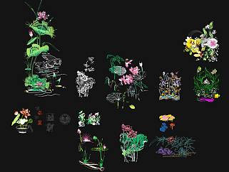 原创超炫荷花植物花艺花朵CAD图库，荷花设计图纸下载