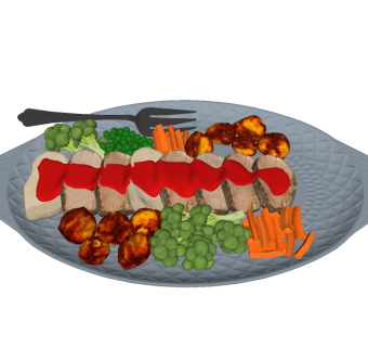 现代牛肉蔬菜sketchup模型，食品草图大师模型下载