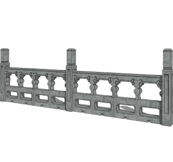 中式石材护栏免费su模型，栏杆skp模型下载
