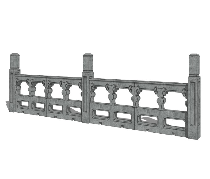 中式石材护栏免费su模型，栏杆skp模型下载