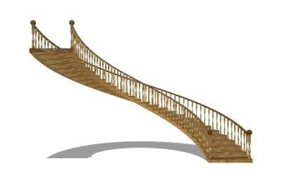 现代实木弧形楼梯草图大师模型，实木弧形楼梯sketchup模型免费下载
