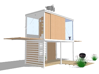 现代简约集装箱住宅草图大师模型，集装箱住宅sketchup模型免费下载