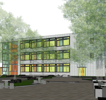 新中式办公楼草图大师模型，办公楼sketchup模型免费下载