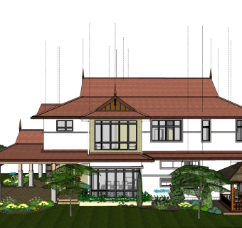 东南亚风格别墅su模型下载、东南亚风格别墅草图大师模型下载