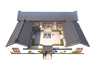 新中式北京四合院农村自建房别墅设计图纸，大气简约庭院设计图下载