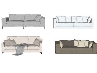 现代布艺双人沙发组合su模型，双人沙发组合skp模型下载