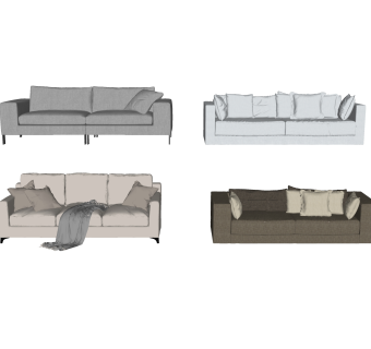 现代布艺双人沙发组合su模型，双人沙发组合skp模型下载