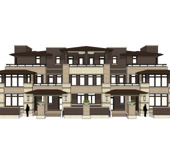 欧式连排别墅草图大师模型，别墅sketchup模型免费下载