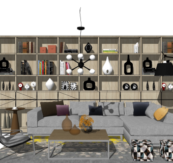 现代多人沙发组合草图大师模型，沙发skp模型下载