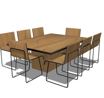 现代实木餐桌椅su模型，八人餐桌草图大师模型下载