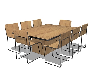 现代实木<em>餐桌</em>椅su模型，八<em>人餐桌</em>草图大师模型下载