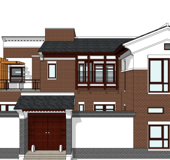 新中式别墅su模型下载、中式别墅草图大师模型下载
