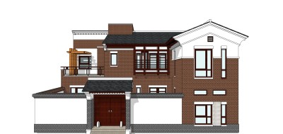 新中式别墅su模型下载、中式别墅草图大师模型下载