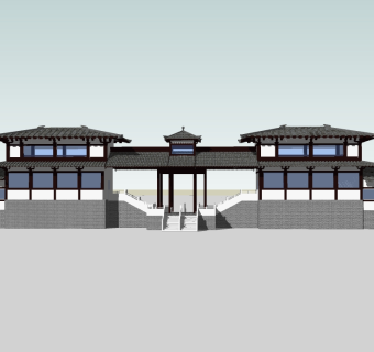 中式风雨廊架草图大师模型，风雨廊架sketchup模型下载