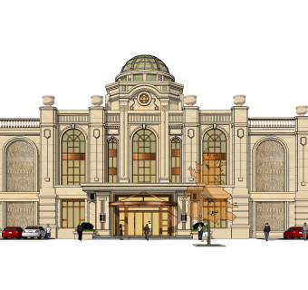 欧式酒店草图大师模型，酒店sketchup模型免费下载