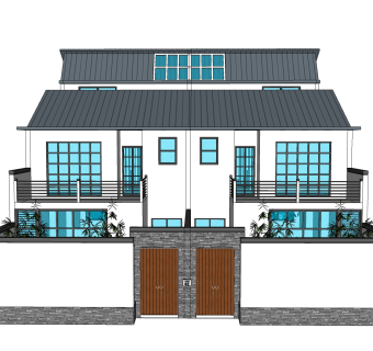 现代简约独栋别墅草图大师模型下载，独栋别墅sketchup模型