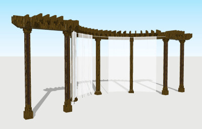  中式实木廊架草图大师模型，实木廊架sketchup模型下载