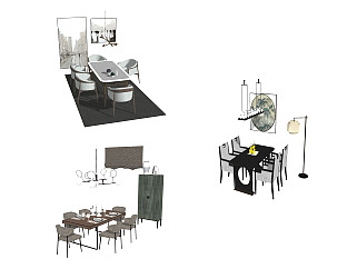 <em>新中式餐桌</em>椅组合su模型，简约餐桌sketchup模型下载