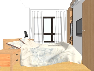 现代简约卧室免费su模型，卧室skp模型下载
