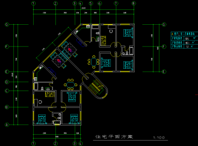 现代简约二室二厅cad图纸，户型图cad施工图下载