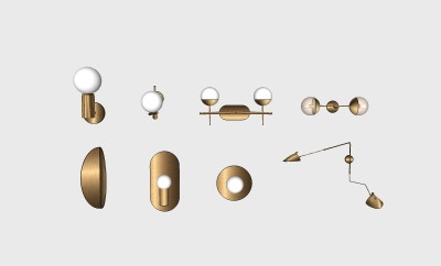 现代金属壁灯sketchup模型，壁灯草图大师模型下载