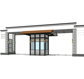 中式小区大门入口草图大师模型，小区大门入口sketchup模型免费下载