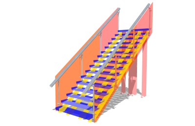 现代钢结构玻璃单跑楼梯草图大师模型，钢结构单跑楼梯sketchup模型免费下载