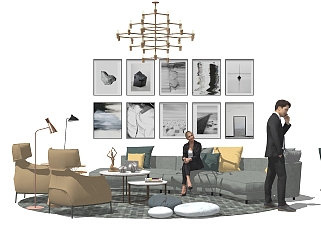 现代意式沙发组合su模型，餐厅<em>家具组合</em>skp模型下载