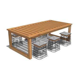 现代实木餐桌椅su模型，长餐桌简易桌子草图大师模型下载
